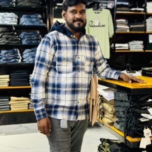 OLD NAVY HOODED FLANNEL SHIRT DARK BLUE