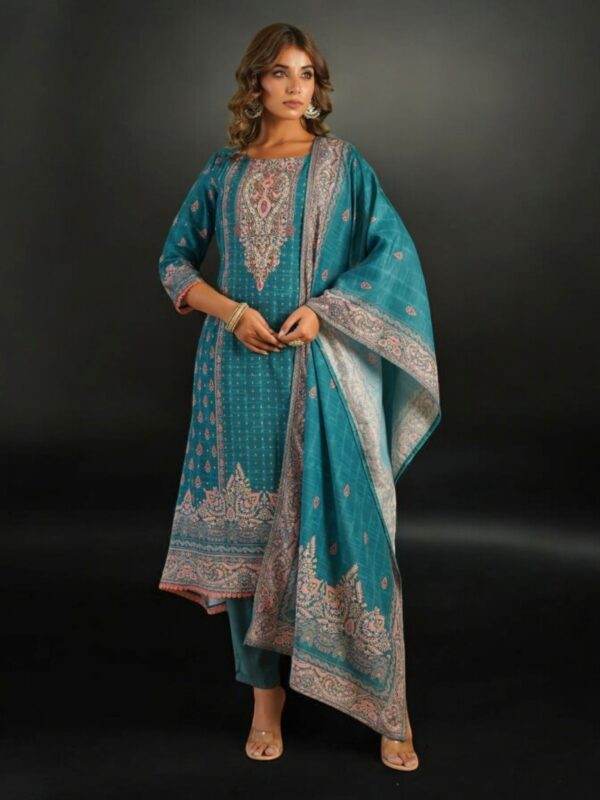 Elegant Teal Ethnic Suit Set with Intricate Embroidery