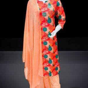 Vibrant Floral Red and Peach Ethnic Suit Set