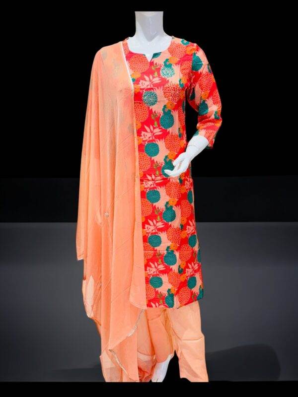 Vibrant Floral Red and Peach Ethnic Suit Set