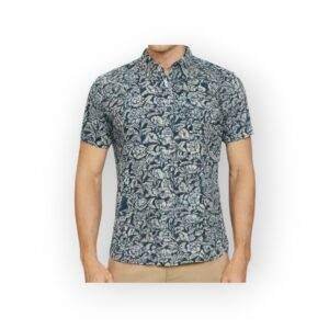 CONNECTICUT Men's Navy Blue Short Sleeve Floral Print Button-Up Shirt