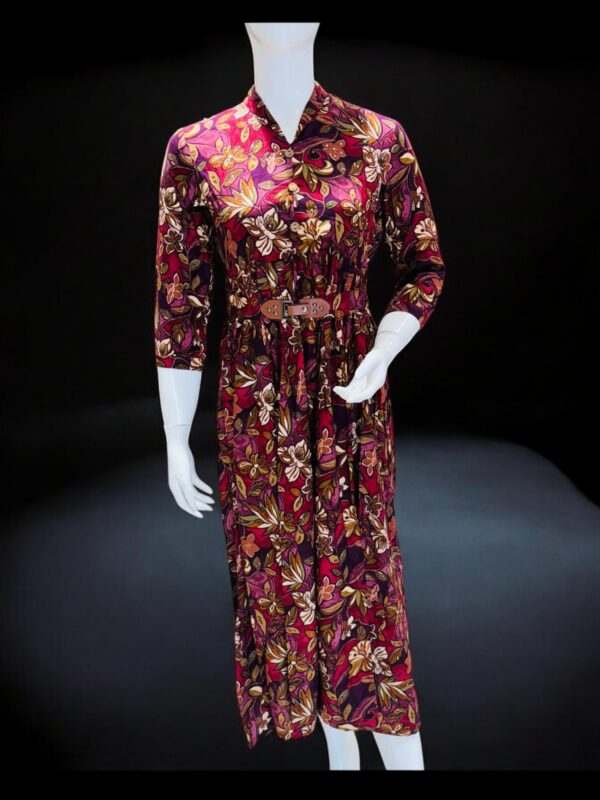 Floral Maroon Midi Dress with Belt - Chic and Comfortable
