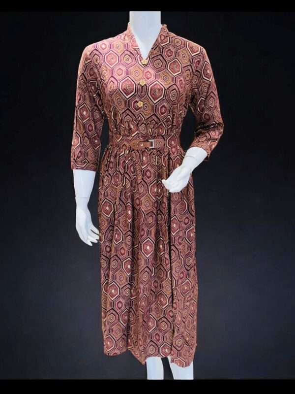 Geometric Print Midi Dress with Belt - Stylish & Sophisticated