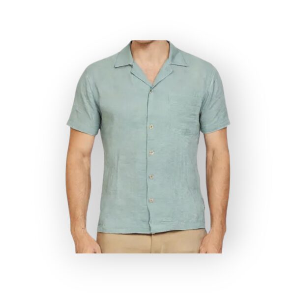 NEWPORT ISLE Men's Short Sleeve Linen Button-Up Shirt - Light Sage Green