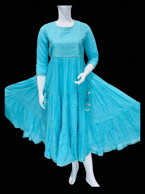 Charming Sky Blue Anarkali Dress with Mirror Embellishments