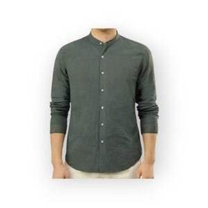 SNITCH Men's Dark Green Mandarin Collar Shirt - Long Sleeve