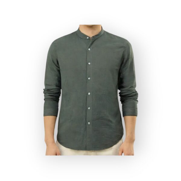 SNITCH Men's Dark Green Mandarin Collar Shirt - Long Sleeve