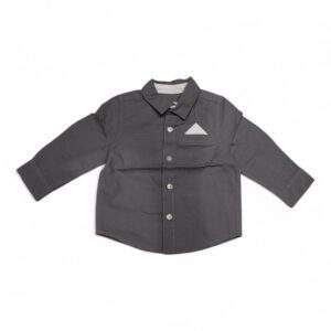 Boys' Charcoal Grey Formal Shirt with Pocket Square - Sleek and Stylish