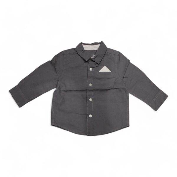 Boys' Charcoal Grey Formal Shirt with Pocket Square - Sleek and Stylish