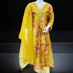 Vibrant Yellow Floral Embroidered Suit Set with Dupatta