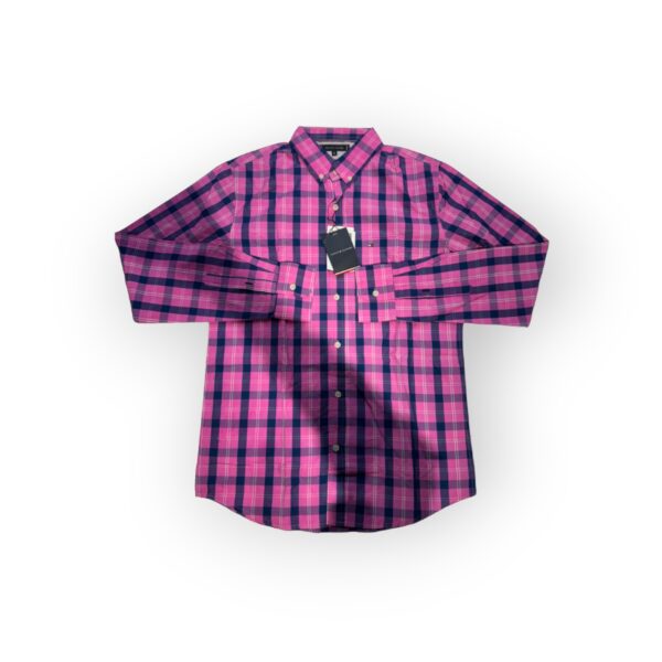 TOMMY HILFIGER Men's Pink & Black Plaid Long Sleeve Button-Down Shirt