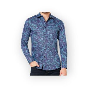 ROOKIES DENIM Men's Blue Paisley Print Long Sleeve Button-Down Shirt