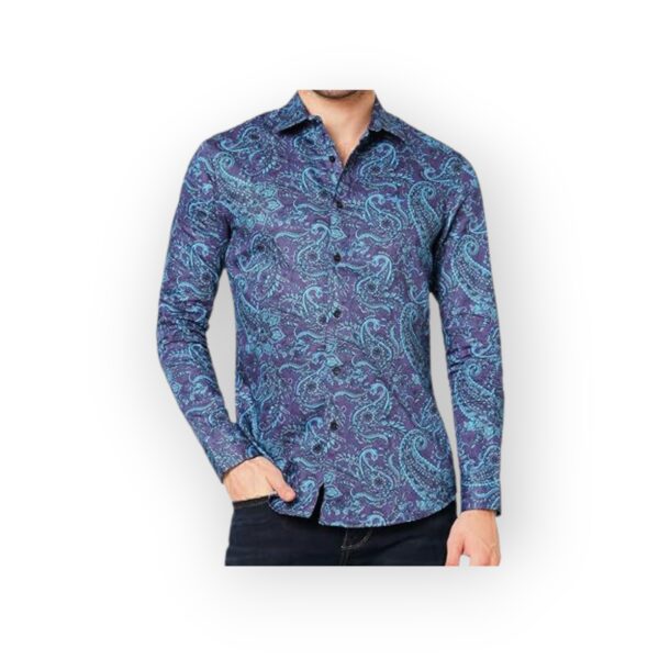ROOKIES DENIM Men's Blue Paisley Print Long Sleeve Button-Down Shirt