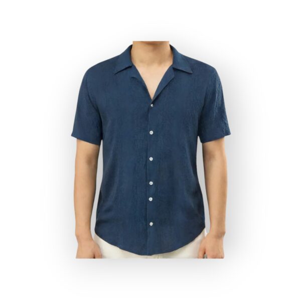 M.B.X PREMIUM GOODS Men's Navy Textured Short Sleeve Button-Down Shirt