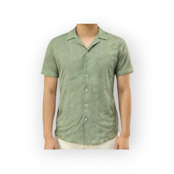 M.B.X PREMIUM GOODS Men's Sage Green Textured Short Sleeve Button-Down Shirt