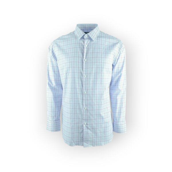 TURTLE Men's Light Blue Plaid Long Sleeve Button-Down Shirt