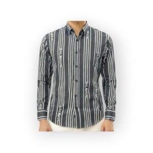 BALMAIN PARIS Men's Long Sleeve Designer Stripe Shirt - Black & White Pattern