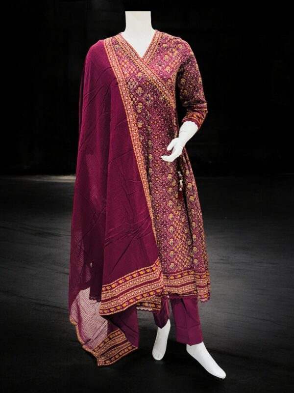 Maroon Traditional Printed Kurta Set with Dupatta