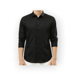 BALAMAN PARIS Men's Black Long Sleeve Shirt with Embossed Button Placket Detail