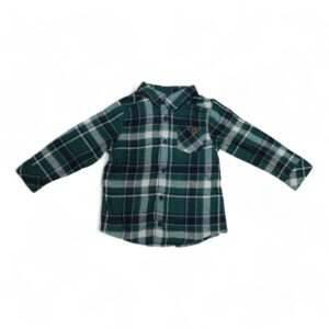 Boys' Green Plaid Flannel Shirt - Warm and Trendy