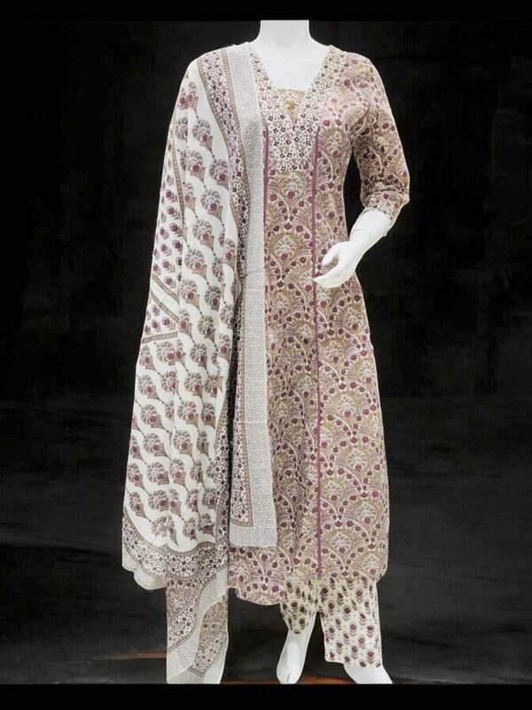 Elegant Beige and Maroon Printed Kurta Set with Dupatta