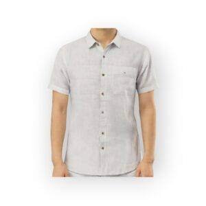 BRAVE SOUL Men's Light Grey Linen Short Sleeve Shirt with Button Pockets