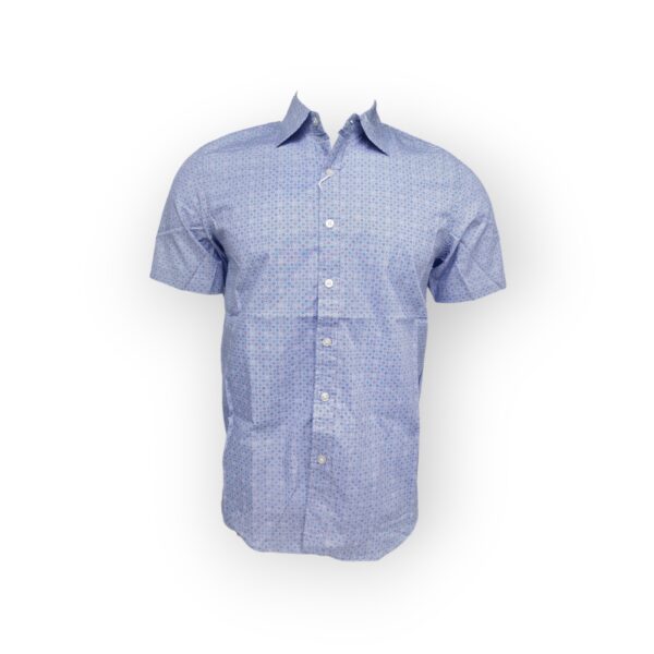 SELECTED HOMME Men's Light Blue Short Sleeve Shirt with Subtle Microprint Pattern