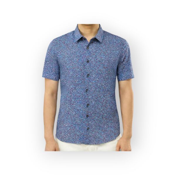 EIGHTH ANENUE Men's Blue Short Sleeve Shirt with Micro Floral Print - Casual Summer Style