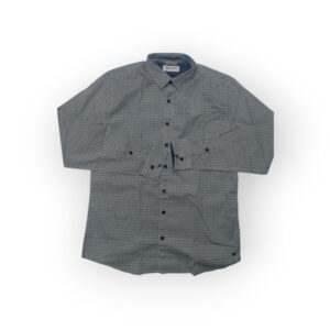 NO EXCESS Men's Navy Blue Geometric Print Long Sleeve Shirt - Smart Casual Button-Down