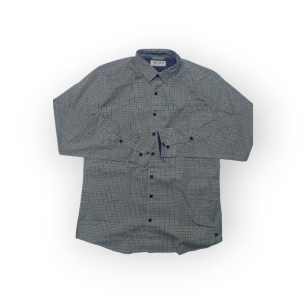 NO EXCESS Men's Navy Blue Geometric Print Long Sleeve Shirt - Smart Casual Button-Down
