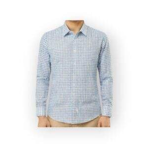 SELECTED HOMME Men's Light Blue Checkered Long Sleeve Button-Down Shirt - Classic & Versatile