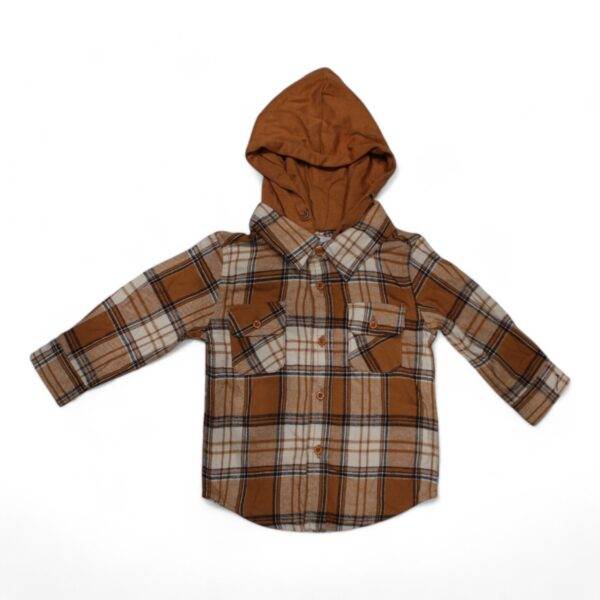 Boys' Brown Plaid Hooded Shirt - Cozy and Trendy