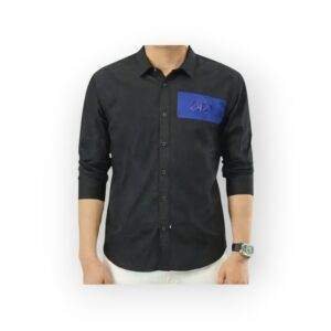 ARMANI EXCHANGE Men's Black Long Sleeve Shirt with Bold Blue Logo Patch