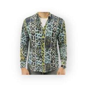 SINTCH Men's Long Sleeve Shirt with Abstract Animal Print in Blue, Green, and Black