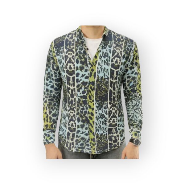 SINTCH Men's Long Sleeve Shirt with Abstract Animal Print in Blue, Green, and Black