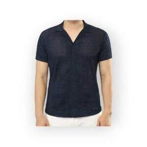 BRAVE SOUL Men's Black Textured Short Sleeve Button-Up Shirt