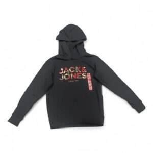 Boys' Black Hoodie with Jack & Jones Camo Logo - Stylish and Comfortable