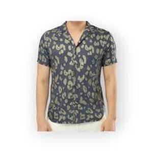 JACK & JONES Men's Short Sleeve Navy Leopard Print Shirt