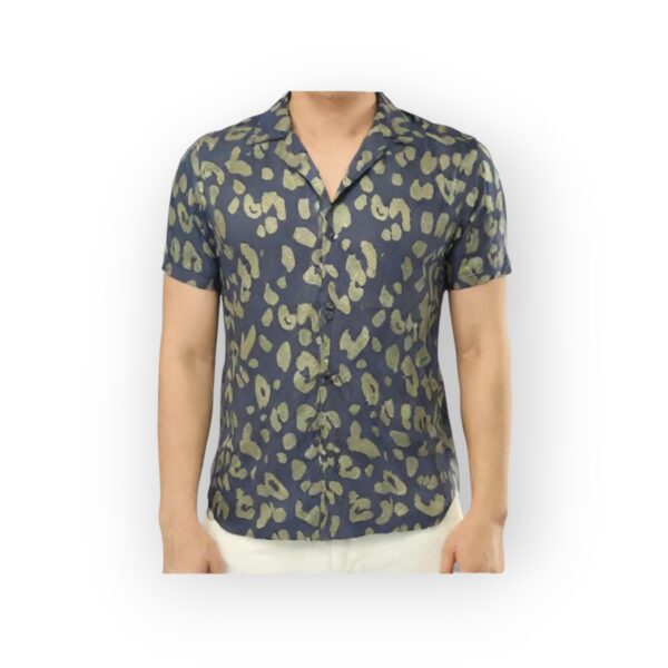 JACK & JONES Men's Short Sleeve Navy Leopard Print Shirt