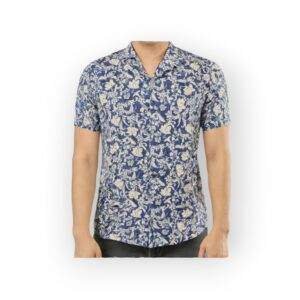 JACK& JONES Men's Blue and White Floral Print Short Sleeve Shirt