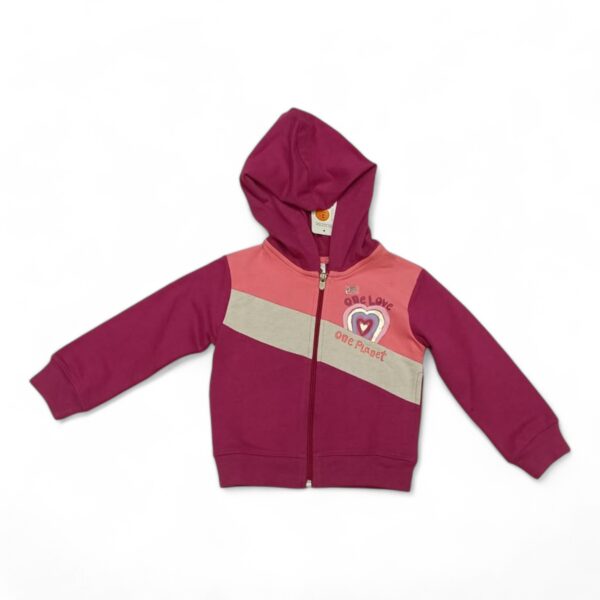 Girls' Pink and Magenta Hooded Jacket - "One Love, One Planet" Design