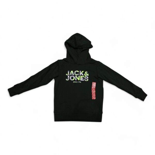 Boys' Black Hooded Sweatshirt with Jack & Jones Logo - Trendy and Comfortable