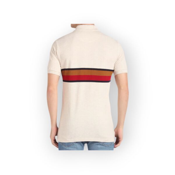 U.S POLO  Men's Beige Polo Shirt with Striped Logo Design - Casual Style - Image 2