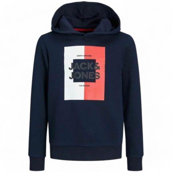 Men's Navy Blue Jack & Jones Hoodie with Colorblock Logo - Modern and Comfortable