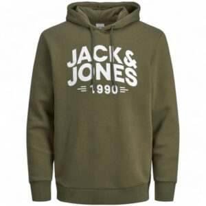 Men's Olive Green Jack & Jones Hoodie with Logo - Casual and Comfortable