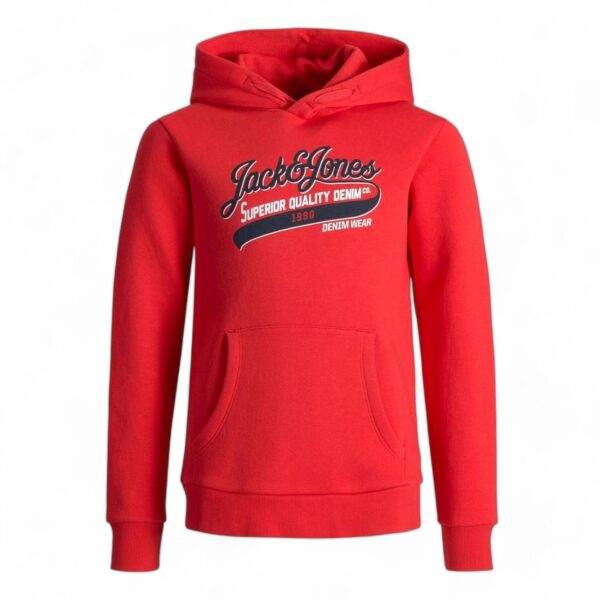 Kids' Red Jack & Jones Hoodie with Vintage Logo - Comfortable and Stylish