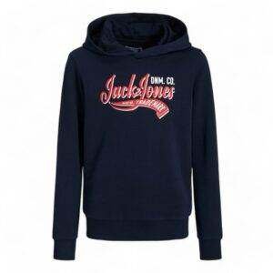 Kids' Navy Blue Jack & Jones Hoodie with Bold Logo - Comfortable and Stylish