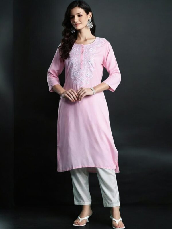 Women's Pink Embroidered Kurta - Elegant Ethnic Top - Image 3