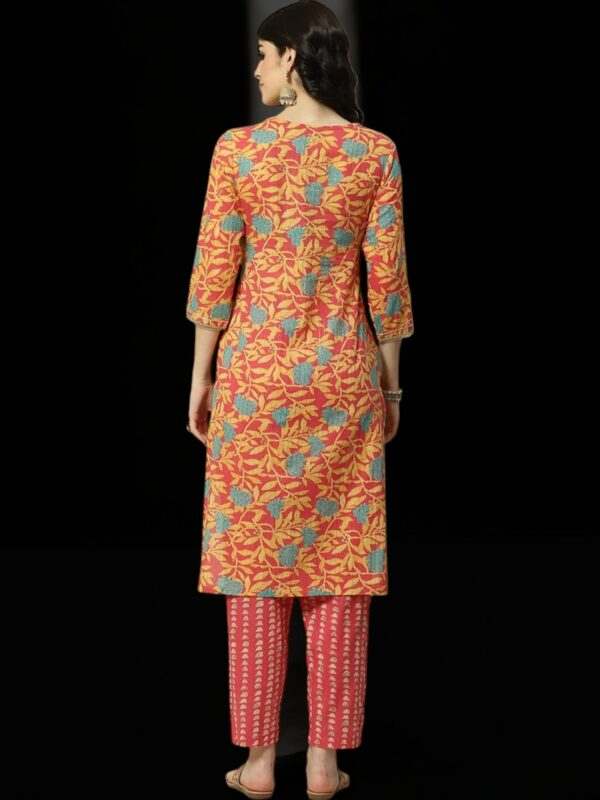 Women's Vibrant Yellow and Pink Printed Kurta 2 Piece Set - Image 2