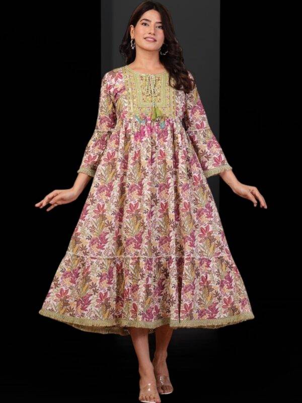 Women's Floral Printed Anarkali Kurta with Embroidered Yoke